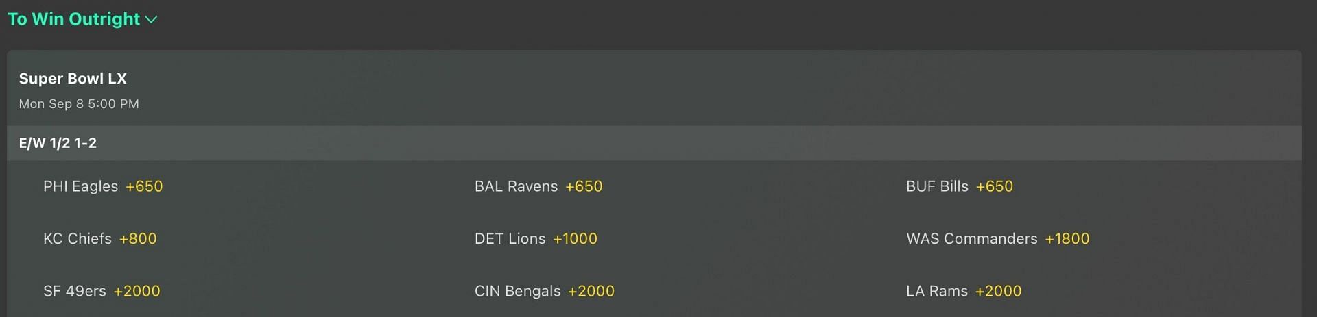 Super Bowl LX Odds - Bet365